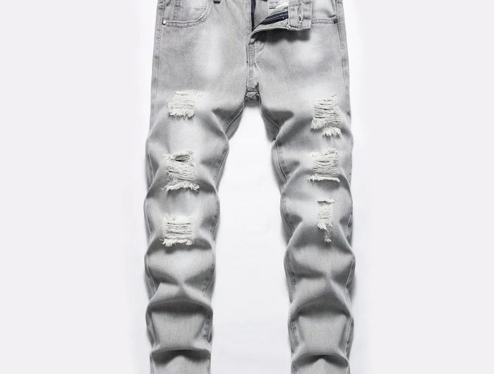 Jeans Boys Straight Ripped Children Washed Distressed Pockets Stretch Casual Denim Trousers Big Kids Streetwear 2025 Hole Pants PlatiNum