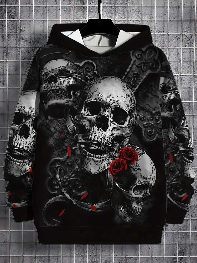 Autumn Skull and Rose 3D Print Hoodies Men Women Fashion Casual Sweatshirts Oversized Hoodie Pullovers Tracksuit Clothing