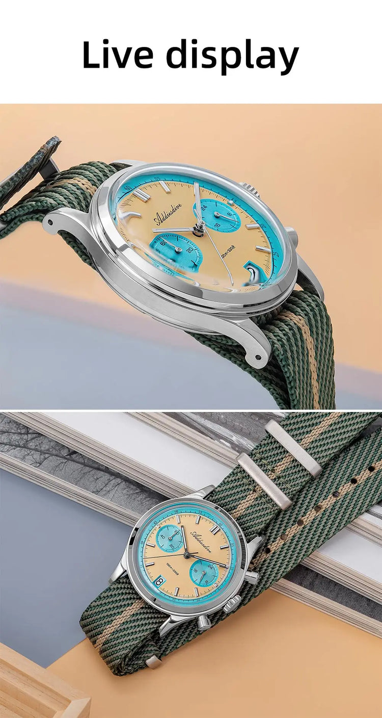 ADDIESDIVE AD2095 Man‘s Chronograph Watch BGW9 Super Luminous 10Bar Waterproof Bubble Mirror Glass VK64 Quartz Steel Wristwatch