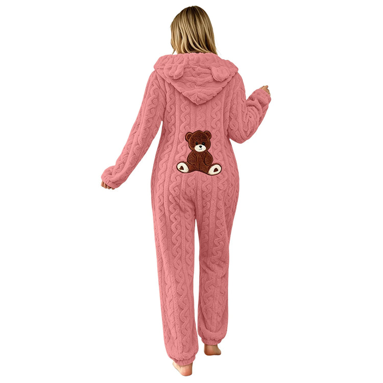 Animal Kigurumi Costume Cute Bear Onesie For Women Men Adult Cartoon Animal Pajamas Winter Soft Warm Fleece Hooded Sleepwear