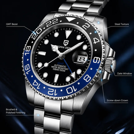 PAGANI DESIGN 2026 Nuovo Orologio Meccanico di Lusso da Uomo Batman 40MM GMT con Bracciale Jubilee, Vetro Zaffiro, Acciaio Inossidabile, Impermeabile, Automatico