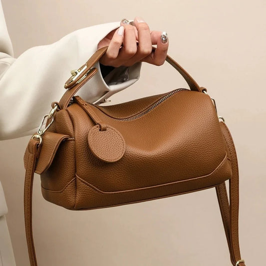 Women's Bag2026New Crossbody Soft Leather Large Capacity Commuting Boston Pillow Bag Women's Bag Handheld Shoulder Bag Lychee Pa