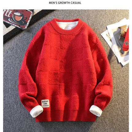 Warm Knit Sweater Autumn Winter Brand Clothing Mens Women Knitting Sweater Loose Fashion Plaid Male Long Sleeve Knitted Pullover