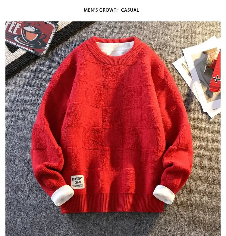 Warm Knit Sweater Autumn Winter Brand Clothing Mens Women Knitting Sweater Loose Fashion Plaid Male Long Sleeve Knitted Pullover
