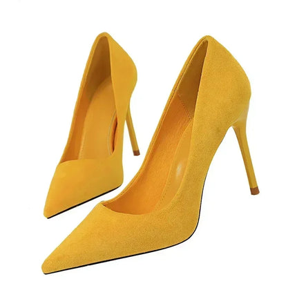 Donne 9 cm Tacchi alti Festa quotidiana Décolleté in pelle scamosciata colorata Scarpins femminili Stiletto Banchetto serale Rosso Giallo Scarpe Plus Size 34-43
