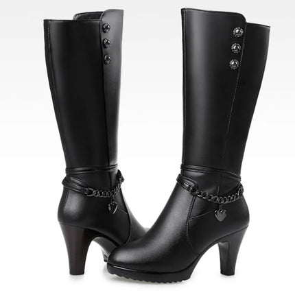 AIYUQI Female Winter Shoes Woman Boots High-Heeled Genuine Leather Motorcycle Boots Thick Wool Warm Winter Boots Riding Boot