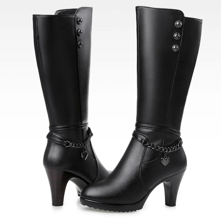 AIYUQI Female Winter Shoes Woman Boots High-Heeled Genuine Leather Motorcycle Boots Thick Wool Warm Winter Boots Riding Boot