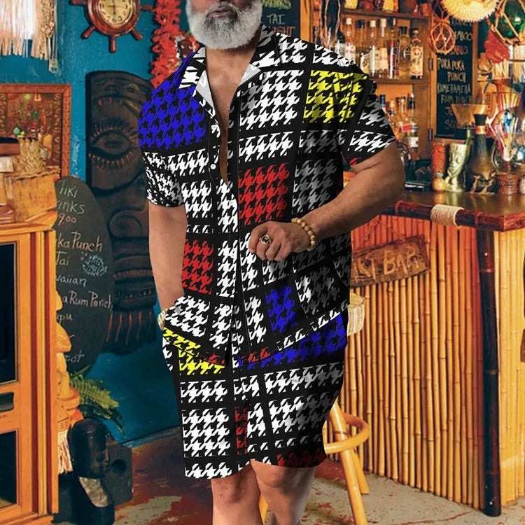 2024 Camicia a maniche corte da uomo ad alto temperamento Pantaloncini in due pezzi Estate Nuova camicia con risvolto traspirante Set di pantaloncini con coulisse casual platinumshop