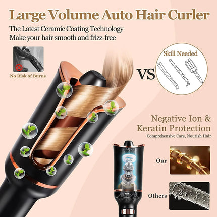 Automatic Hair Curler-123, Auto Hair Curling Iron Ceramic Rotating Air Curler, Air Spin Wand Styler Curl Machine Magic Hair Curler Portable