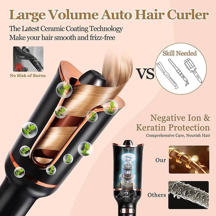 Automatic Hair Curler-123, Auto Hair Curling Iron Ceramic Rotating Air Curler, Air Spin Wand Styler Curl Machine Magic Hair Curler Portable