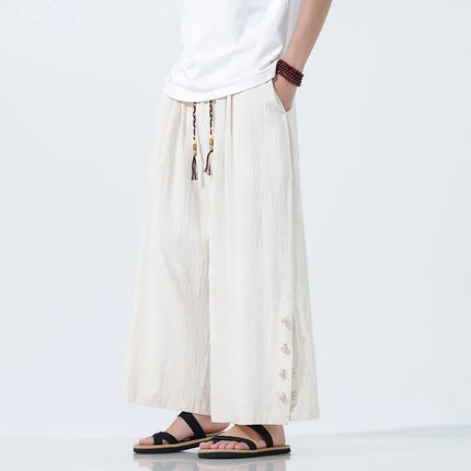 Pantaloni di lino in cotone Pantaloni da uomo comodi e traspiranti tinta unita casual Pantaloni larghi a gamba dritta in vita elastica Oversize M-5XL
