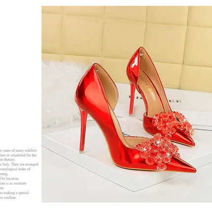BIGTREE Scarpe con fiocco in strass Décolleté da donna Scarpe da banchetto di lusso Tacchi alti sexy Scarpe da festa con tacco a spillo da donna di grandi dimensioni 41 42 43