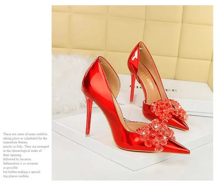 BIGTREE Scarpe con fiocco in strass Décolleté da donna Scarpe da banchetto di lusso Tacchi alti sexy Scarpe da festa con tacco a spillo da donna di grandi dimensioni 41 42 43