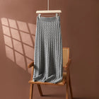 Autumn Winter 100% Cashmere Skirt Women Soild Mid-calf  High Waist Twist Flower Fit Slimming Knitted Dress  Light Luxury Elegant PlatiNum
