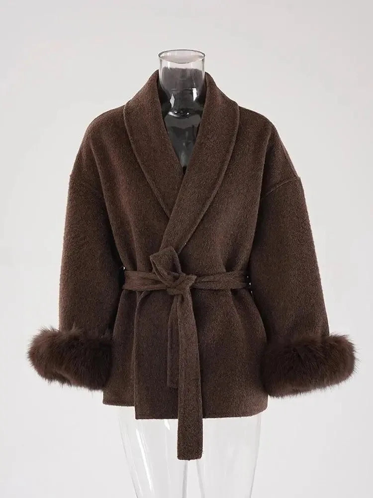 BJTZ Fox Fur Classic Long Double-Sided Pure Wool Coat For Women 2025 New Autumn Winter High-End Woolen Jacket