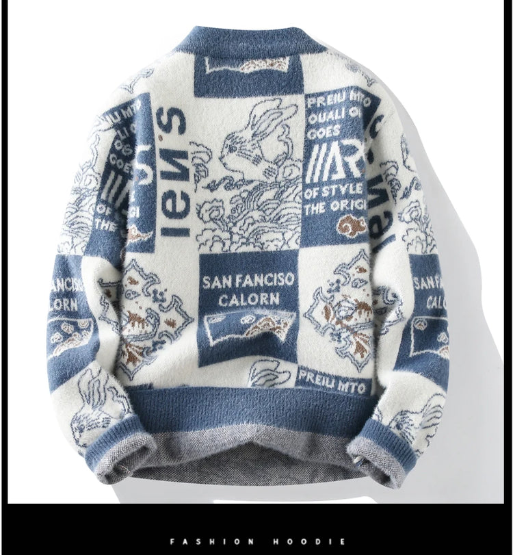 Men's Sweater New Autumn Winter Print Hip Hop Sweater Men Streetwear Print Pullover Tops Harajuku Couple Sweater