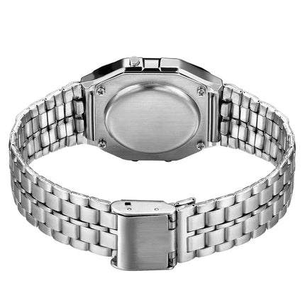 Elegante orologio digitale da donna Orologio da polso elettronico da donna d'affari in acciaio inossidabile oro argento Orologio da uomo Zegarek Damski platinumshop