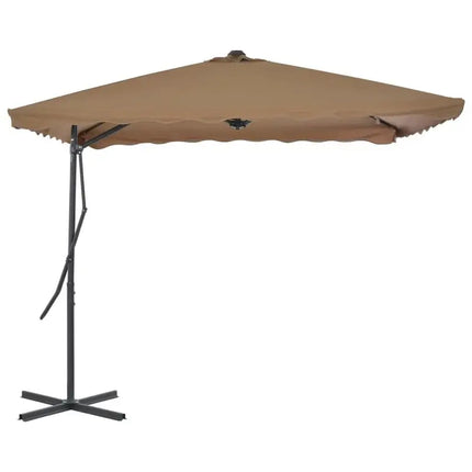 Ombrellone da esterno color tortora 250x250 cm, palo in acciaio, anti-UV, girevole a 360° ° con base incrociata robusta, facile da montare