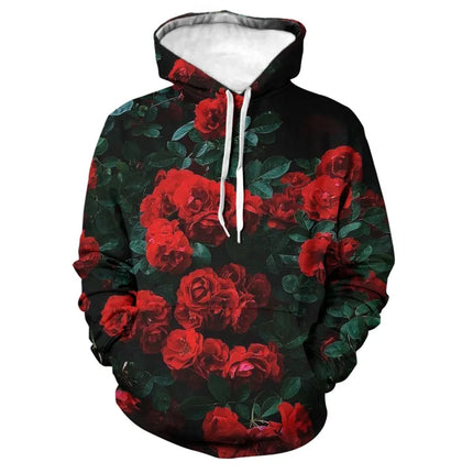 Fashion Rose Floral Hoodies Flower 3D Print Men Women Hip Hop Streetwear Hooded Sweatshirts Oversized Pullovers Top Man Clothing