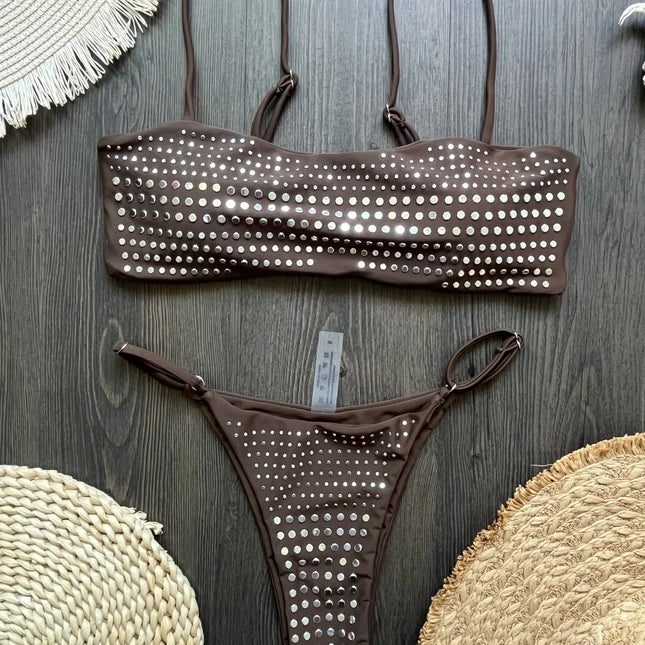 2025 Diamante Bikini Donne Sexy Costume Da Bagno A Fascia Biquini Push Up Costumi Da Bagno Femminile Lucido Costumi da Bagno Floreale Tuta Beachwear platinumshop