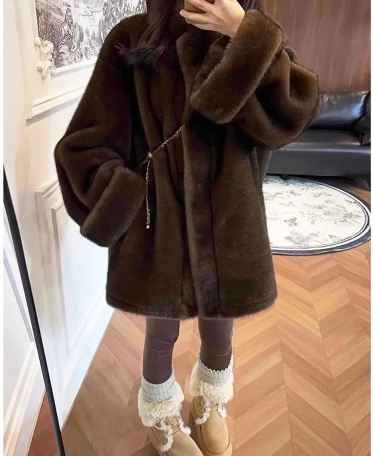 ZADORIN Luxury Mink Coat Woman Korean Style Stand Collar Double Faced Faux Fur Coat Woman Long Oversize Fluffy Fur Jacket Winter