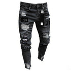 Bottoms 3 Styles Stretchy Ripped Skinny Biker Embroidery Print Jeans Destroyed Hole Slim Fit Scratched High Quality Jean PlatiNum