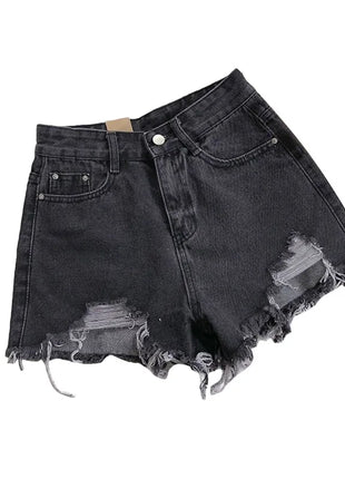 Pantaloncini di jeans coreani Donna Moda estiva Casual Jeans strappati a vita alta Tasca nappa Y2K Pantaloni caldi Streetwear Pantaloni blu - platinumshop