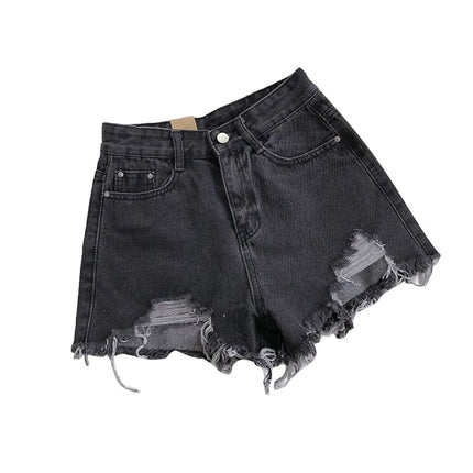 Pantaloncini di jeans coreani Donna Moda estiva Casual Jeans strappati a vita alta Tasca nappa Y2K Pantaloni caldi Streetwear Pantaloni blu - platinumshop
