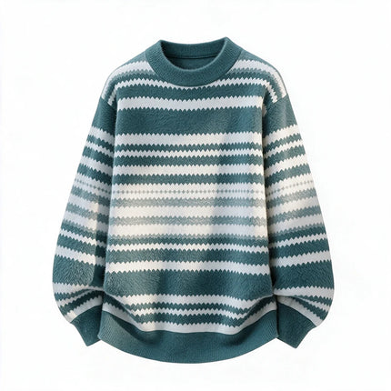 New Trendy Autumn and Winter Jacquard Pattern Pullover Sweater Casual Round Neck Color-Blocking Knit Men's Pullover