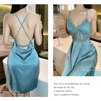 2025 nuova camicia da notte sexy canotta da donna in pizzo indumenti da notte per la casa in raso con scollo a V profondo backless canotta di lusso indumenti da notte plus size rosso nero