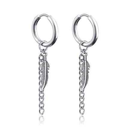 Long Hanging Crosses Leaves Pendants Hoops Woman Earrings Man Vintage Stainless steel Hip Hop Ear Piercing Jewelry Accessories PlatiNum