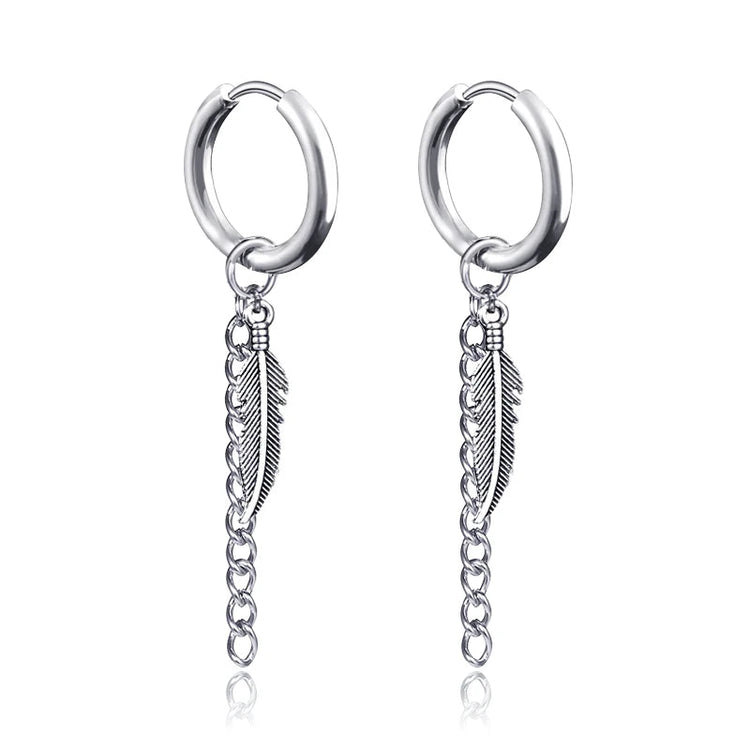 Long Hanging Crosses Leaves Pendants Hoops Woman Earrings Man Vintage Stainless steel Hip Hop Ear Piercing Jewelry Accessories PlatiNum