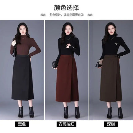Women's Woolen Autumn and Winter New Style Elegant One-piece Unique and Stylish Straight Tube Slit Hugging Skirt PlatiNum