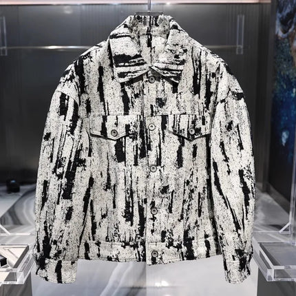 Winter Fashion Mens Down Coat Personality Printed Single Breasted Casual Outerwear Long Sleeve Loose Fit Warm Designer Jacket