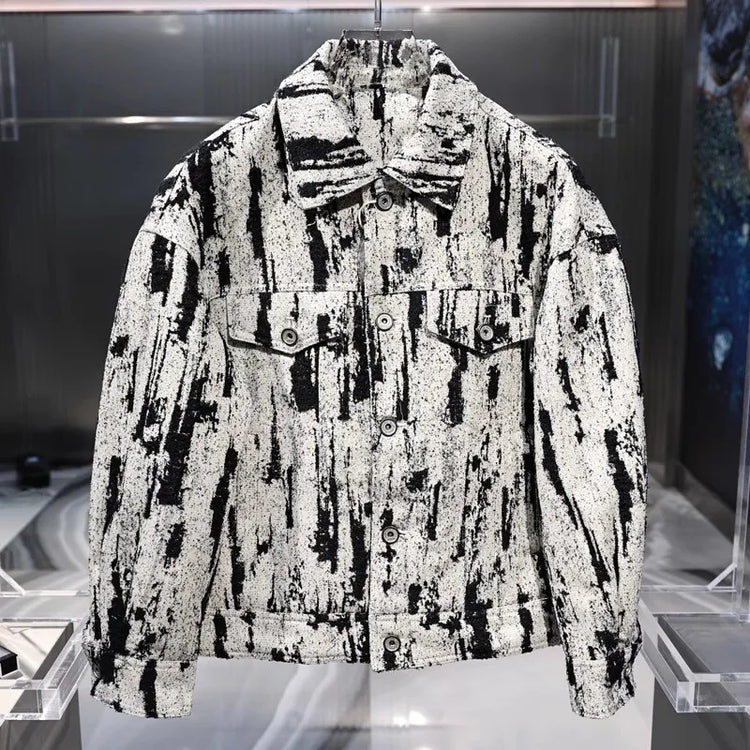 Winter Fashion Mens Down Coat Personality Printed Single Breasted Casual Outerwear Long Sleeve Loose Fit Warm Designer Jacket