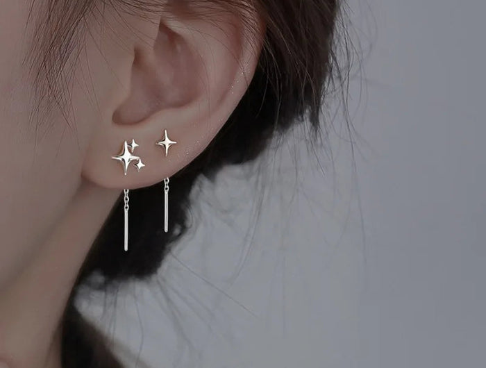 Ventfille 925 Sterling Silver Star Earring for Women Girl Simple Tassels Chain Fashion Office Jewelry Gift Dropshipping PlatiNum