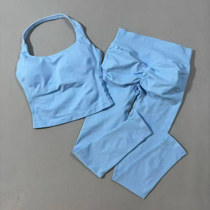 Yoga Gym Set 2 Piece Women Strappy Yoga Bra Top Workout Scrunch Shorts Sports Suit Fitness Clothes Seamless Yoga