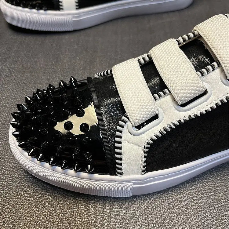 Sneaker Casual Men Designer Rivet Board Shoes Fashion Split Leather Upper Flat Platform White Shoes High Top Nightclub Shoes