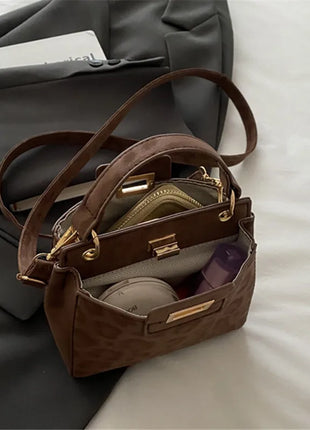 Elegante Mini Borsa a Tracolla con Manico Superiore, Chiusura Dorata, Versatile Borsa in Finta Pelle Scamosciata e Pelle per Uso Quotidiano Femminile