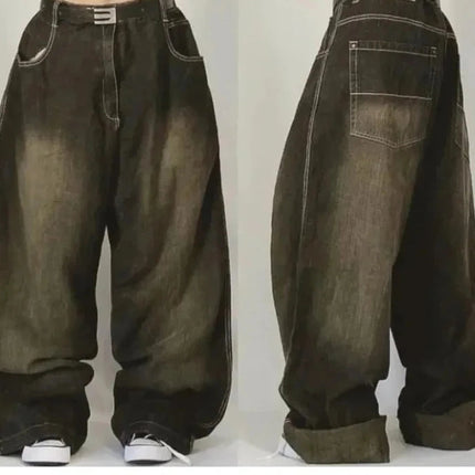 Street Vintage Jeans New Y2K Harajuku Wash Blue Multiple pockets Baggy Jeans Denim Pants Mens Womens High Waist Wide Trousers PlatiNum