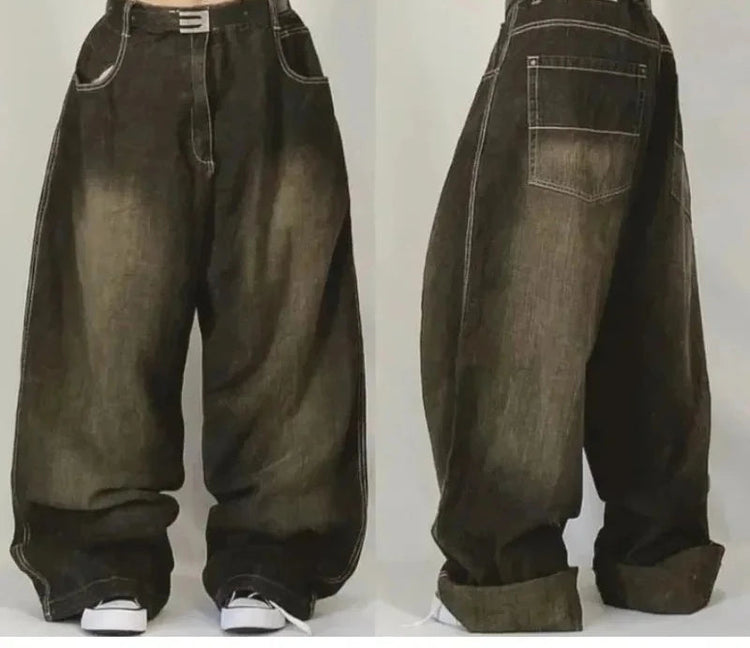 Street Vintage Jeans New Y2K Harajuku Wash Blue Multiple pockets Baggy Jeans Denim Pants Mens Womens High Waist Wide Trousers PlatiNum