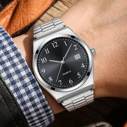 LUCKY FOX - Orologio da polso elegante e minimalista in acciaio inossidabile con quadrante nero - Cronometraggio preciso per tutti i giorni platinumshop