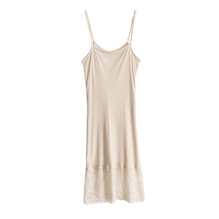 Sexy Natural Mulberry Silk Knitted Lace Camisole Bell Dress Bottom Women's Fashion Nightgown