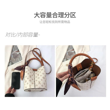 Advanced fashion bag for women 2025 new casual women's bag, large capacity bucket bag, shoulder bag, diagonal cross bag PlatiNum