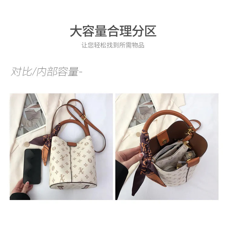 Advanced fashion bag for women 2025 new casual women's bag, large capacity bucket bag, shoulder bag, diagonal cross bag PlatiNum