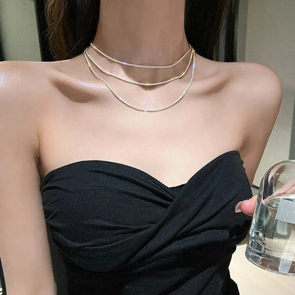 Popular Sparkling Necklace for Women Silver Colour Clavicle Chain Choker Fashion Jewelry Wedding Party Birthday Gift PlatiNum