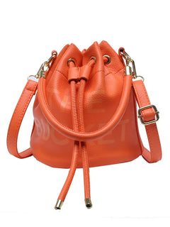 Spring New Fashion Letter PU Leather Bucket Bag Women Simple City Style Shoulder Handbag Trendy Crossbody Satchel Handbag