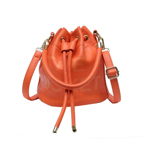 Spring New Fashion Letter PU Leather Bucket Bag Women Simple City Style Shoulder Handbag Trendy Crossbody Satchel Handbag PlatiNum
