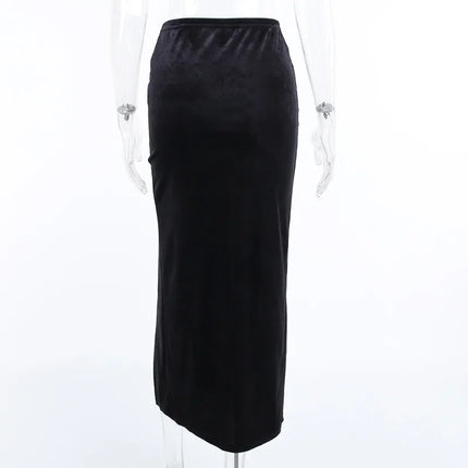 Damen-Punk-Rock-Stil-Rock, neuartiger eleganter langer Rock für Halloween und Festivals, hohe Taille, schlanke Passform, mit sexy Schleife und seitlichem Schlitz, Knielang