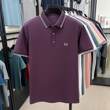 New men's short-sleeved polo shirt, 100% pure cotton, embroidered, fashionable, breathable, comfortable, and versatile.
